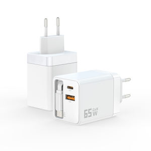 كتلة محول GaN 65 واط مع منفذ USB مزدوج 65 واط كتلة شاحن جداري مع كابل قابل للسحب من النوع C - Product Image 4
