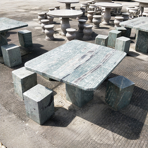 Table et chaises carrées en pierre <span class=keywords><strong>de</strong></span> <span class=keywords><strong>jade</strong></span> naturelle Huaan Nine Dragon, durables et résistantes aux intempéries, pour l'extérieur et le <span class=keywords><strong>jardin</strong></span>. - Product Image 1