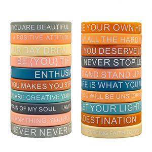 Bracelets en silicone avec citation inspirante, bracelets en caoutchouc colorés pour femmes, hommes, adolescents, cadeaux pour le bureau, les fêtes - Product Image 5