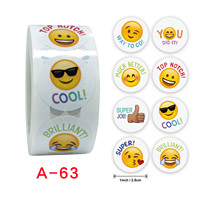 Lot en gros d'autocollants en rouleau : Emoticônes, visages souriants, autocollants de récompense et d'encouragement, décorations pour jouets d'enfants, étiquettes