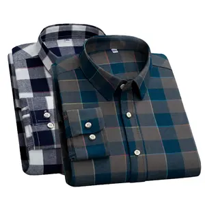 hot selling latest check slim fit cotton business casual plus size long sleeve shirt for men nice quality