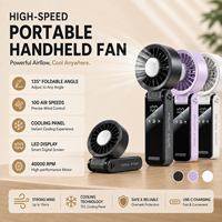 Ventilateur portable rechargeable 3600mAh/4800mAh/5200mAh, 100 vitesses, pliable, avec lumière LED USB Type-C et bouton en plastique