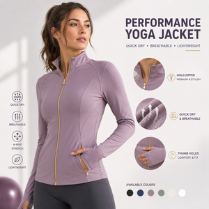 Chaqueta de Yoga para Correr y Gimnasio, de Secado Rápido y Transpirable, con Cierre Dorado, Ropa Deportiva Atlética para Mujer, Corte Ajustado, Chaqueta de Fitness OEM ODM - Product Image 1