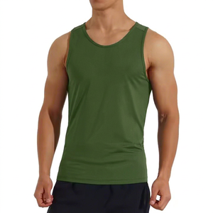 Men's Solid Green <b>Sleeveless</b> O-Neck Tank <b>Top</b> Breathable Eco-Friendly Quick Dry Knitted 100% Polyester Casual Wear Custom Front - Product Image 1