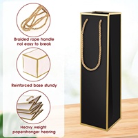 Hitam emas Premium kemasan tunggal botol motif bunga Logo Anda sendiri perjamuan hadiah tas kertas anggur untuk toko minuman keras