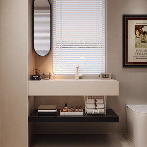 Hotel style rock slab basin <b>waterproof</b> and environmentally friendly intelligent <b>lighting</b> mirror wall hanging <b>bathroom</b> cabinet - Product Image 2