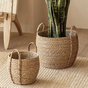 Vente directe usine – Grand pot à fleurs en rotin tressé fait main avec poignée, panier en jonc de mer tissé à la main pour la cuisine - Product Image 3