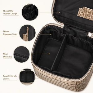 Ensemble de trousses de toilette en PU texture crocodile avec étui de maquillage et pochette rigide, personnalisable avec logo, pour voyage - Product Image 5