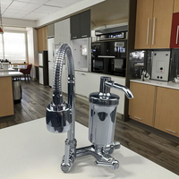 Robinet de cuisine de l'hôtel à double poignée en laiton à un trou au design moderne, purificateur d'eau à double bec monté sur le pont, double évier