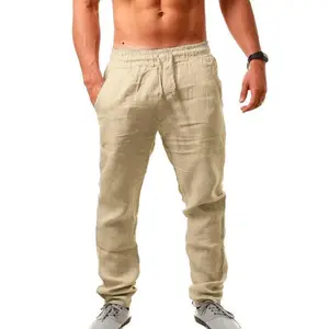 Breathable Hemp Clothing Recyclable Men's Regular Fit 100% Linen Drawstring Pants