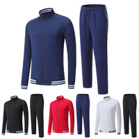 Ensemble de survêtement de football unisexe personnalisé, coupe-vent, grande taille, imprimé, respirant, léger, avec logo frontal, col zippé quart, en jersey, bleu marine