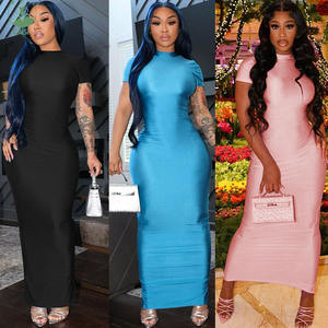 Vestidos Largos de Color Sólido a la Moda para Mujer Manga Corta y Cuello Redondo Personalizados Ropa de Verano para Mujer Vestido Maxi Ajustado para Dama 2025 - Product Image 1