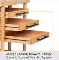 Chariot de rangement mobile en bois brun clair pour fournitures artistiques avec trois tiroirs, organisateur d'outils de peinture à l'huile, fabriqué en Chine