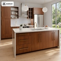 Meuble de cuisine moderne de luxe en bois massif, aménagement en îlot, fournitures pour projets résidentiels, boîtes en panneaux mélaminés et tiroirs à fermeture amortie