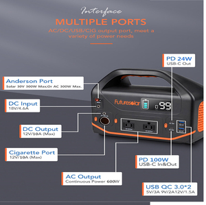 Station d'alimentation portable 600W, batterie LiFePO4 555Wh, sortie AC 110V, alimentation USB-C 100W, générateur solaire - Product Image 3