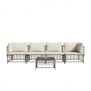 Ensemble de salon de jardin modulaire en polyrotin, mobilier d'extérieur 4 places, design contemporain, structure en métal anthracite - Product Image 1