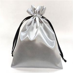 Bolsa de Satén Gris Personalizada con Cordón de Cinta, Bolsas de Seda para Joyería - Product Image 5