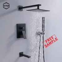 Ensemble de robinet mural en laiton noir avec pomme de douche à effet pluie encastrée, robinet de douche doux et chaud pour hôtels