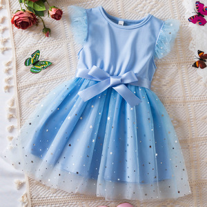 Vestido de Verano <span class=keywords><strong>para</strong></span> <span class=keywords><strong>Niñas</strong></span>, Versión Coreana, <span class=keywords><strong>Cielo</strong></span> Estrellado, Malla, Manga con Volantes, Vestido de Princesa, <span class=keywords><strong>Vestidos</strong></span> Casuales <span class=keywords><strong>para</strong></span> <span class=keywords><strong>Niñas</strong></span> - Product Image 3