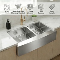 Acier inoxydable de luxe fait à la main 84*51 cm Double cuvette évier de cuisine tablier de ferme Installation avant en matériau SUS304