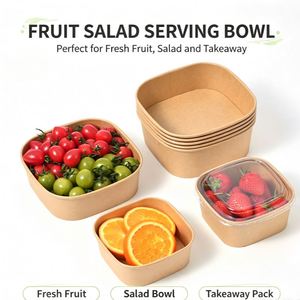 Microwave Safe Square Kraft Paper Salad <b>Bowl</b> <b>With</b> <b>Lid</b> Disposable Biodegradable Takeout Food Container for Camping Restaurant Use - Product Image 2