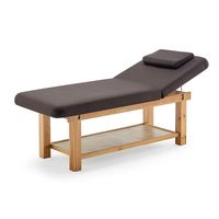 Table de massage en bois massif à 2 sections, table de soin du visage à cadre fixe avec étagère de rangement pour spa, salon de beauté, salon