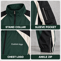 Survêtement Homme Personnalisé à Blocs de Couleurs avec Fermeture Éclair Intégrale, Veste Tissée et Pantalon Long, Logo Imprimé pour Sorties Quotidiennes Décontractées