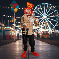 Decoración Animada de Halloween: Figura de Payaso Eléctrico con Ojos Luminosos y Cubo de Dulces por Inducción, Divertida Figura de Joker de Pie