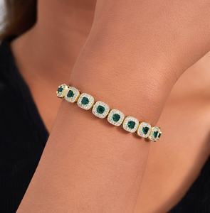 مخصصة من الذهب الأصفر والنحاس تتميز بالزمرد الزركون الماس حجر رئيسي للنساء بسلسلة الارتباط - Product Image 2