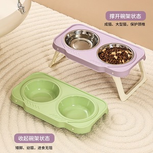 <b>Cat</b> Dog Bowl Stainless Steel Double Bowl Anti Tipping Pet <b>Feeder</b> For Small Medium Pets - Product Image 2