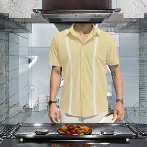 Chemise décontractée à manches courtes pour homme en lin sergé à fleurs avec un design cubain Shagua Abella, style colorblock - Product Image 2