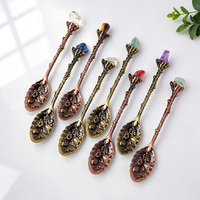 Cuillère en cristal d'améthyste, de quartz rose et de turquoise, cuillère à thé vintage, pierre de guérison, cuillère à café décorative, ensemble assorti, cadeau