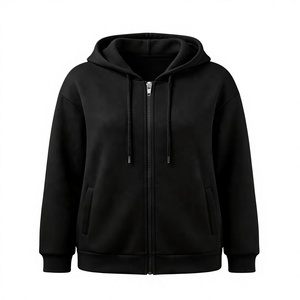 Sudadera con Capucha Personalizada Unisex Negra con Cremallera, Oversize, de Color Liso, de Algodón French Terry, Casual de Invierno, con Bordado - Product Image 1