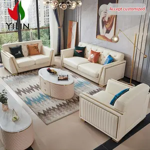 Yla18 sofá, conjuntos de sofá pequeno apartamento sala de estar sofá de couro seccional creme bege