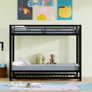 <span class=keywords><strong>Lit</strong></span> superposé moderne 140x200cm & 90x200cm en métal avec 2 tiroirs de rangement noir (sans matelas) pour salon et hôtel - Product Image 3