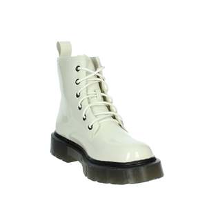 รองเท้าบูทผู้หญิงสีงาช้าง หนังแก้ว ซิปด้านข้าง ผูกเชือก พื้นหนา - Product Image 5