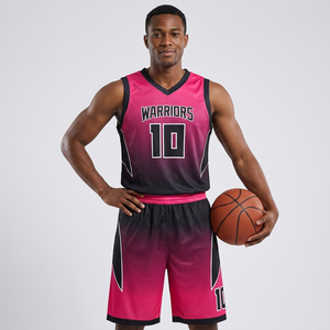Conjunto de Camiseta de Baloncesto para Hombre, Sin Mangas, Cuello en V, Degradado Rosa y Negro, 100% Poliéster, Secado Rápido, Nombre del Equipo en el Frente, Servicio OEM - Product Image 1