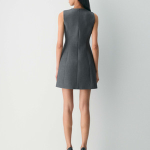 Robe mini fourreau ajustée sans manches à col ras du cou pour femme, couleur unie, tenue de bureau professionnelle, en tissu tissé, robe mini formelle unie - Product Image 4