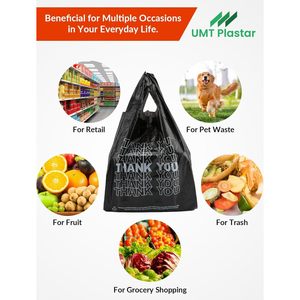 Thank You Plastic <b>Bags</b> Letter Pattern 12x6x22 Black T-Shirt Grocery <b>Bags</b> <b>long</b> Handles for Shopping - Product Image 2