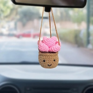 Mini Flowers Artificial Accessories Gift Decor Handmade Hanging Crochet <b>Potted</b> <b>Plant</b> for Car Rear View Mirror - Product Image 4