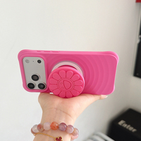 Support de téléphone magnétique pliable en silicone souple, motif fleur souriante 3D, pour lit et bureau