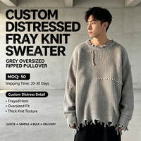 Pull tricoté chaud et oversize pour homme, couleur unie, style décontracté, avec trou d'aération, col rond, effet vieilli, modèle Joker