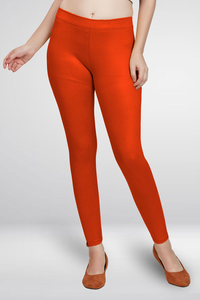 <b>Women</b> Solid Orange Stretchable Leggings Comfortable Slim Fit Casual Wear Pants - Product Image 2