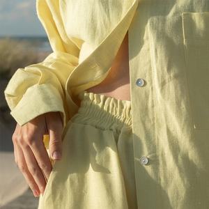 Conjunto de Camisa de Manga Larga y Pantalones Elásticos Casuales de Color Sólido para Mujer, Conjunto de Camisa de Lino de Alta Calidad 2025 - Product Image 4