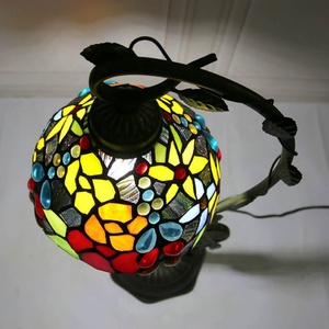 LongHuiJing Eco-Friendly Simple Mediterranean Style Stained Glass LED Table Lamp 8-Inch Handmade Shade AC E14 Base for Reading - Product Image 3