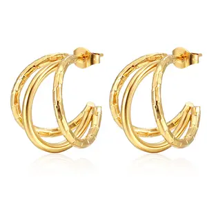 Basit tasarım 14k altın çift Piercing hugearrings Hoop küpe kadınlar için geometri Dainty çıtçıt moda takı hediye