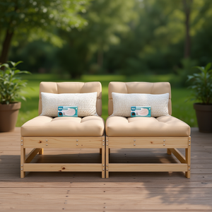 Taburetes de patio de madera de pino maciza con cojines, juego de muebles de exterior de primera calidad para 2 personas, diseño rústico y moderno - Product Image 2