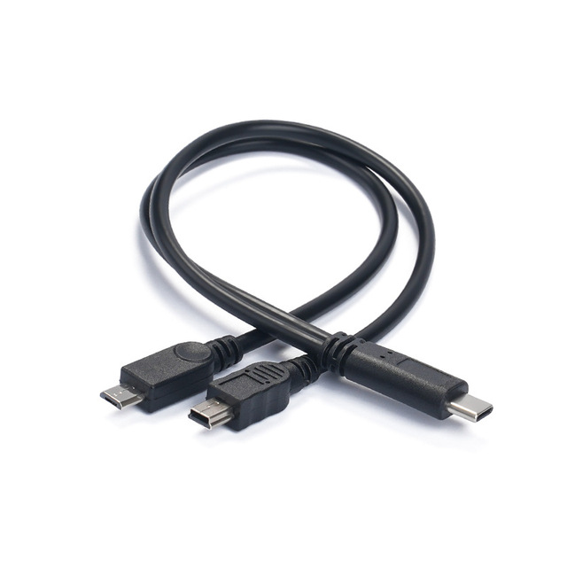 1FT Type C Male Splitter to Micro USB + Mini 5 Pin B Charging Cable