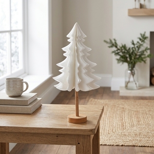 Décoration <span class=keywords><strong>de</strong></span> Noël pliable en papier nid d'abeille blanc, arbre <span class=keywords><strong>de</strong></span> Noël pliable, base en <span class=keywords><strong>bois</strong></span> éco-responsable minimaliste, arbre <span class=keywords><strong>de</strong></span> cheminée - Product Image 2
