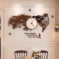 Horloge murale grand format de luxe créative 3D nordique, carte du monde haut de gamme, décoration murale pour salon, art mural, décoration intérieure